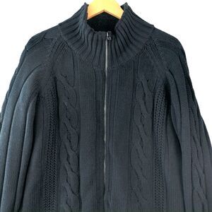 Weatherproof Sweater Mens XL Black Full Zip Cable Knit Chunky Fisherman Cardigan